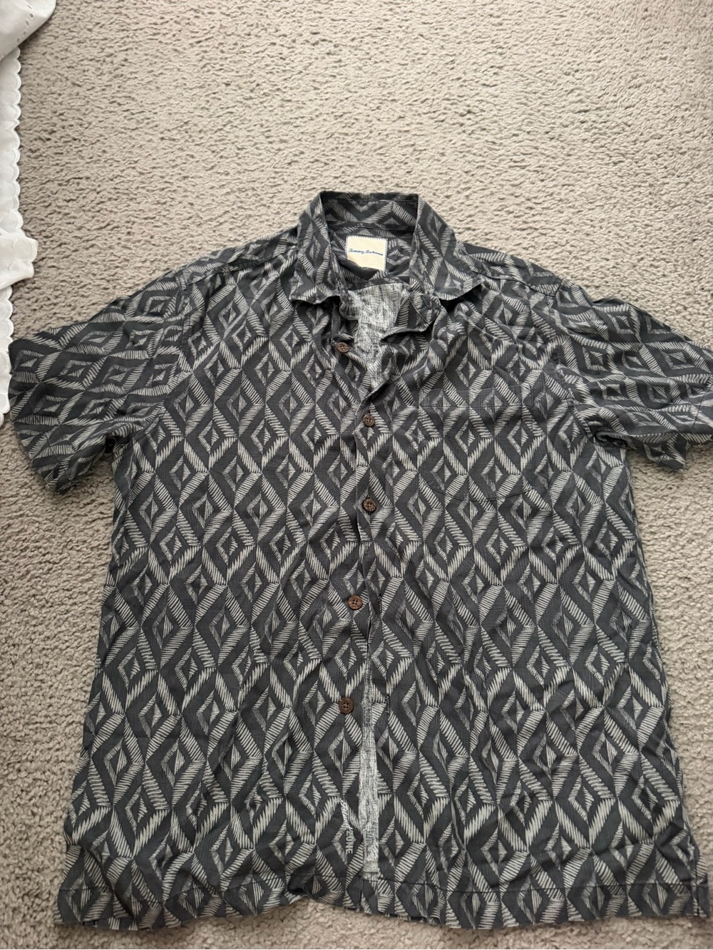 Tommy Bahama Black and Gray Geometric Short-Sleeve Button-Up Shirt